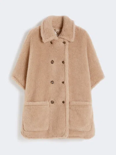 Max Mara Alpaca And Cashmere Teddy Fabric Cape In Neutral