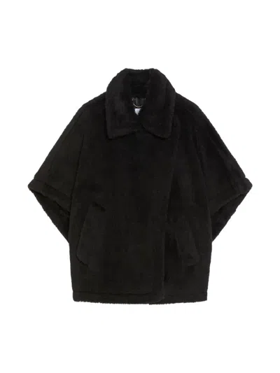 Max Mara Alpaca And Wool Teddy Cape In Black