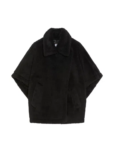 Max Mara Alpaca And Wool Teddy Cape In Black