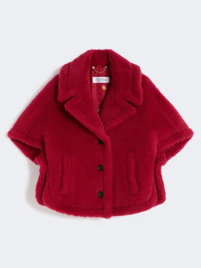 Max Mara Alpaca And Wool Teddy Fabric Cape In Red