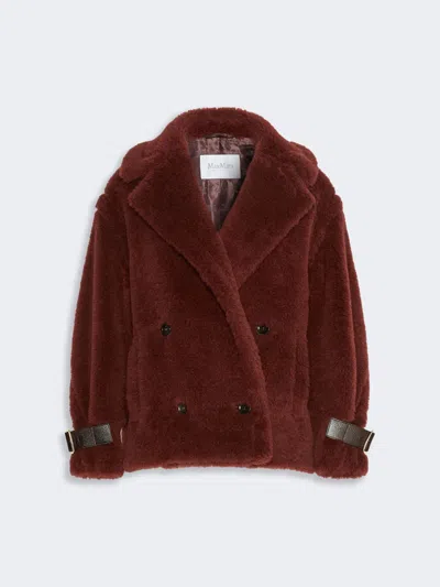 Max Mara Alpaca And Wool Teddy Fabric Cropped Biker Jacket In Rouille