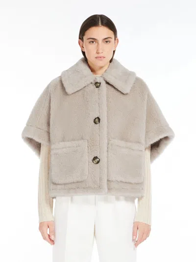 Max Mara Alpaca & Wool Teddy Mini Cape Jacket With Silk Base In Beige