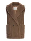 Max Mara Oversized Double-breasted Teddy Vest Coat In Brown