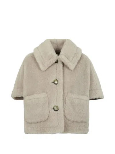Max Mara Alpaca And Wool Teddy-fabric Boxy Cape Jacket In Gray