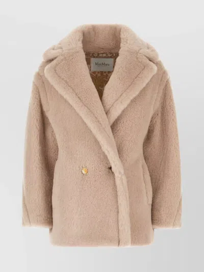 Max Mara Alpaca Blend Coat With Faux Fur Texture In Pink