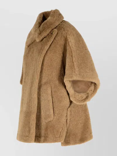 MAX MARA ALPACA BLEND TEDDY CAPE WITH FAUX FUR TEXTURE