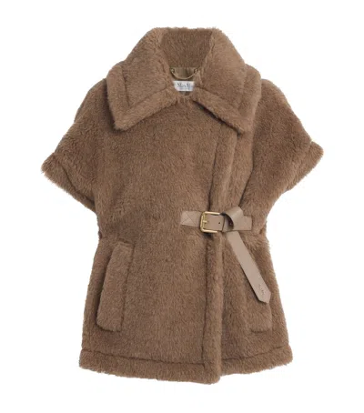 Max Mara Alpaca-cashmere-silk Teddy Cape In Brown