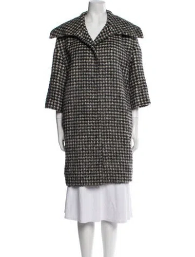 Pre-owned Max Mara Alpaca Houndstooth Print Coat In Black