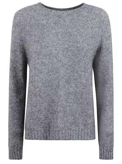 Max Mara Alpaca Knit Sweater With Classic Crew Neckline In Gray