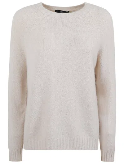 Max Mara Alpaca Knit Sweater With Classic Crew Neckline In Neutral