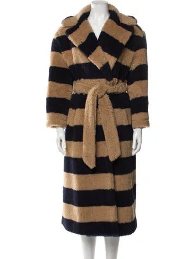 Pre-owned Max Mara Alpaca Striped Coat In Brown