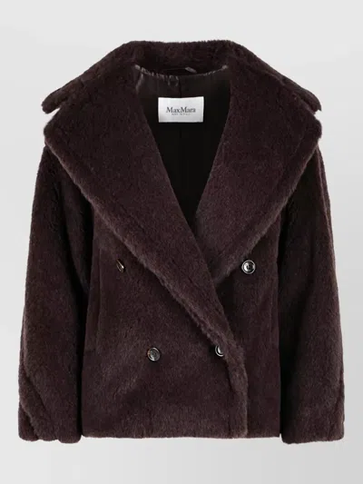 Max Mara Alpaca Virgin Wool Silk Biker Jacket In Brown