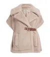 Max Mara Newmant Biker Jacket Cape In Wool And Alpaca Teddy Fabric In Beige