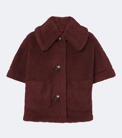 Max Mara Alpaca, Wool, And Silk Teddy Cape In Burgundy