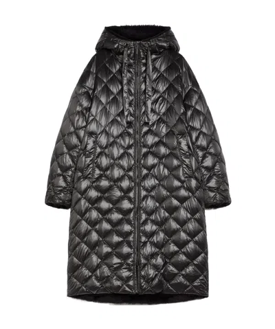 Max Mara Alpaca Wool And Wool Double-sided Down Jacket In Black