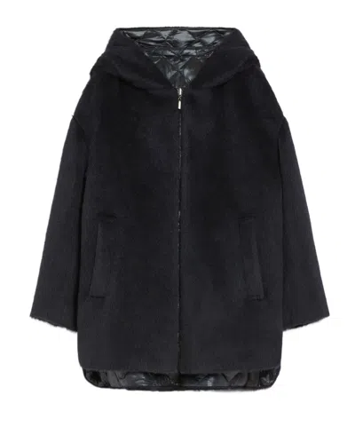 Max Mara Alpaca Wool And Wool Double-sided Down Jacket In Black