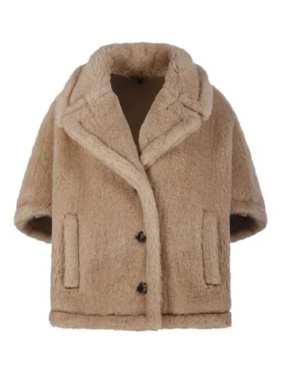 Max Mara Alpaca Wool Cape In Neutral