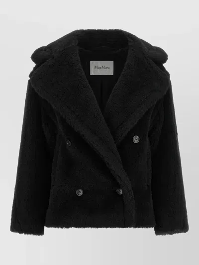 Max Mara Alpaca Wool Silk Double Breasted Short Coat In Black