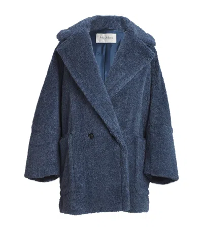 Max Mara Alpaca-wool-silk Pea Coat In Blue