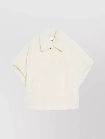 Max Mara Alpaca Wool Teddy Cape With Silk Base In White