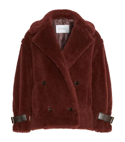 Max Mara Alpaca-blend Short Teddy Coat In Burgundy