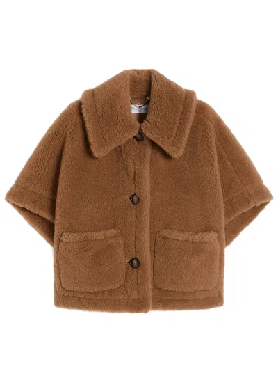Max Mara Alpaca-wool Teddy Cape Coat With Silk Base In Marrone