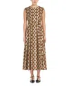 Max Mara Dress In Printed Poplin In Ecru
