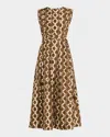 Max Mara Dress In Printed Poplin In Ecru
