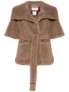 Max Mara Waist Belted Faux Fur Short Sleeve Jacket