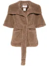 Max Mara Women Short Sleeve Belted Teddy Coat In Brown