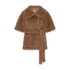 Max Mara Waist Belted Faux Fur Short Sleeve Jacket In Beige