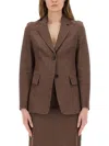 Max Mara Cotton Blazer With Notched Lapel And Flap Pockets In Brown