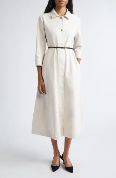 Max Mara Amelia Belted Long Sleeve Stretch Cotton Shirtdress In White