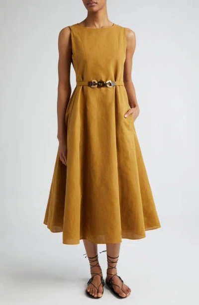 Max Mara Cotton-linen Amelie Dress In Mustard