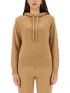 Max Mara Hooded Sweatshirt With Drawstring And Embellished Sleeves In Brown