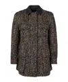 Max Mara Herringbone Pattern Wool Jacket With Leather Collar In Black