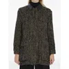 Max Mara Herringbone Pattern Wool Jacket With Leather Collar In Green