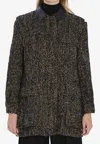 Max Mara Herringbone Pattern Wool Jacket With Leather Collar In Gray