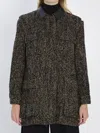 Max Mara Herringbone Pattern Wool Jacket With Leather Collar In Black