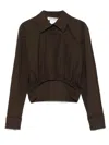 Max Mara Cropped Collared Shirt Elasticated Hem In Brown