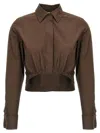 Max Mara Cropped Collared Shirt Elasticated Hem In Brown