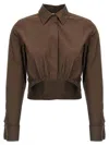 Max Mara Cropped Collared Shirt Elasticated Hem In Brown