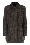 Max Mara Herringbone Pattern Wool Jacket With Leather Collar In Black