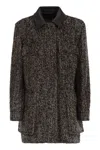 Max Mara Herringbone Pattern Wool Jacket With Leather Collar In Brown