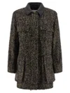 Max Mara Herringbone Pattern Wool Jacket With Leather Collar In Multi