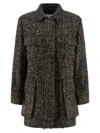 Max Mara Herringbone Pattern Wool Jacket With Leather Collar In Black