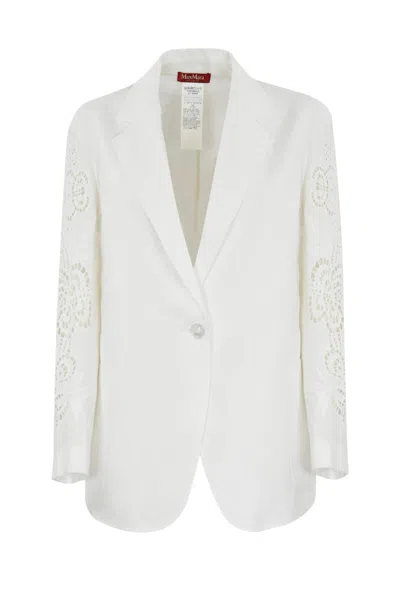 Max Mara Angiza Linen Canvas Jacket In White