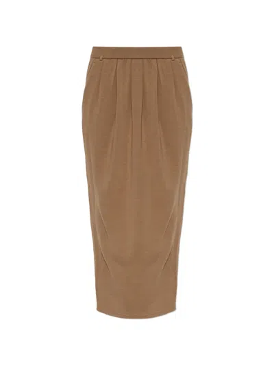 Max Mara Angizia Pleated Wool Maxi Skirt In Brown