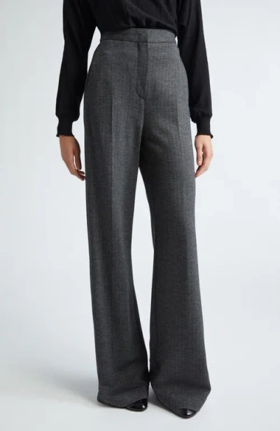 Max Mara Angora Herringbone Jersey Wide Leg Pants In Grau