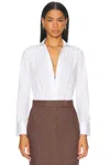 Max Mara Angora1234 Bodysuit Collared Shirt With Long Sleeves In Optical White